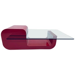 Pierre Cardin Attributed Red Laminate and Glass Coffee Table