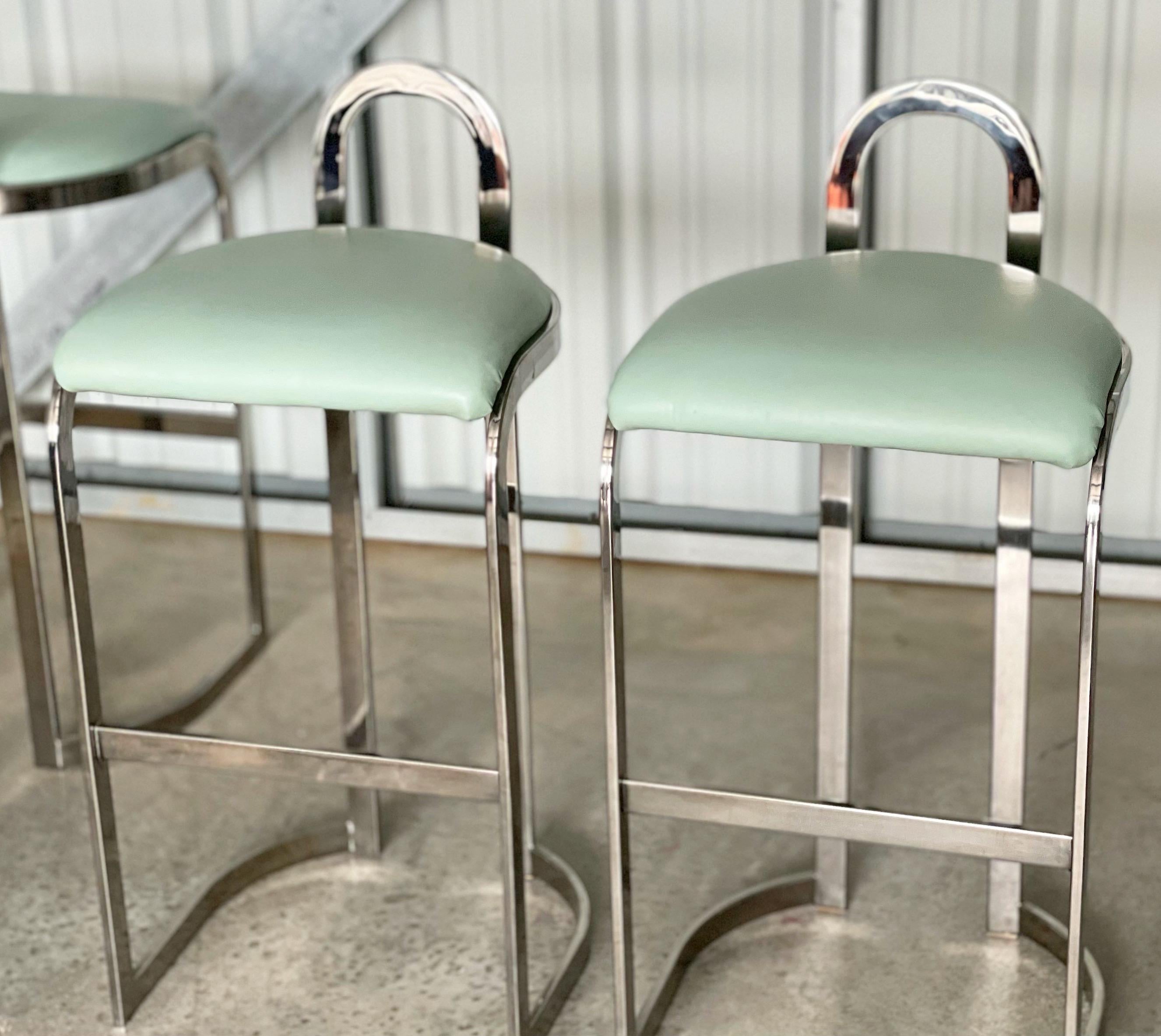 Mid-Century Modern Pierre Cardin Bar Stools Set of Four Midcentury Style Chrome Bar Height Stools