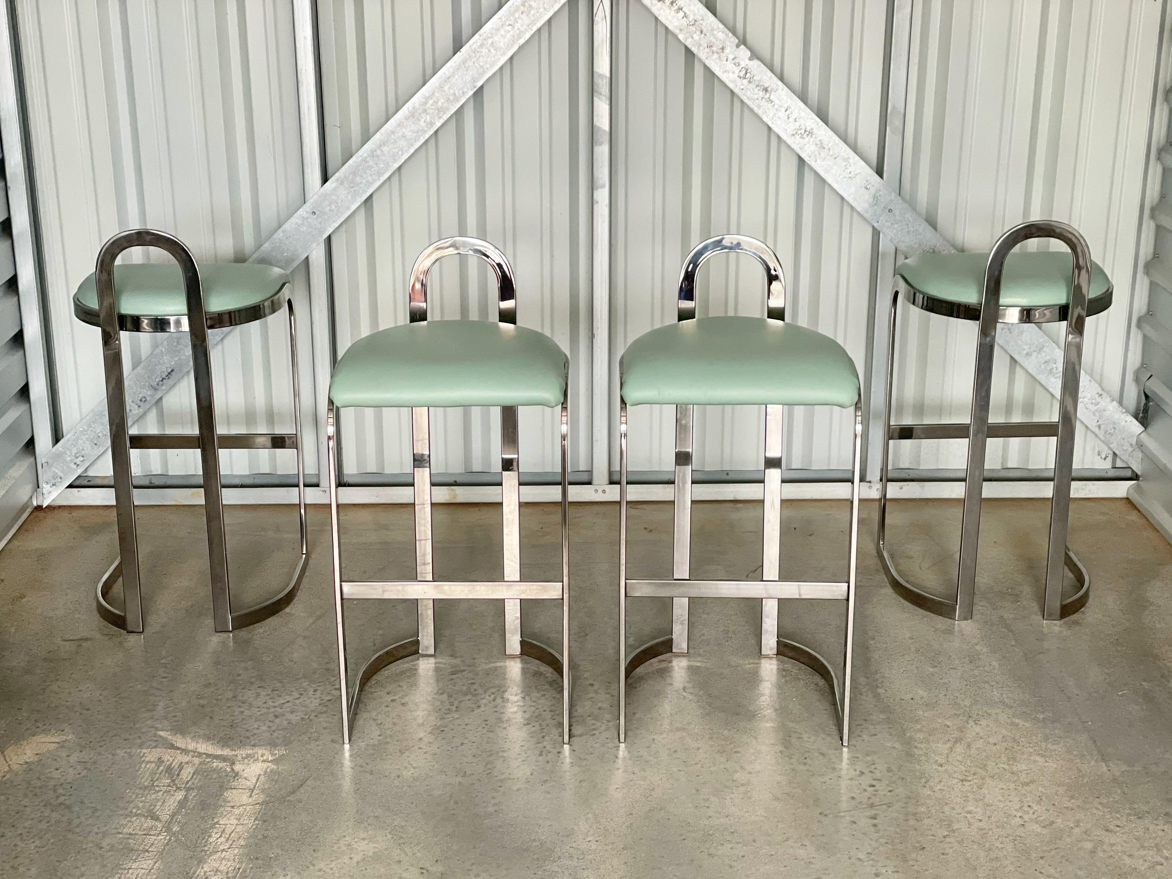 North American Pierre Cardin Bar Stools Set of Four Midcentury Style Chrome Bar Height Stools