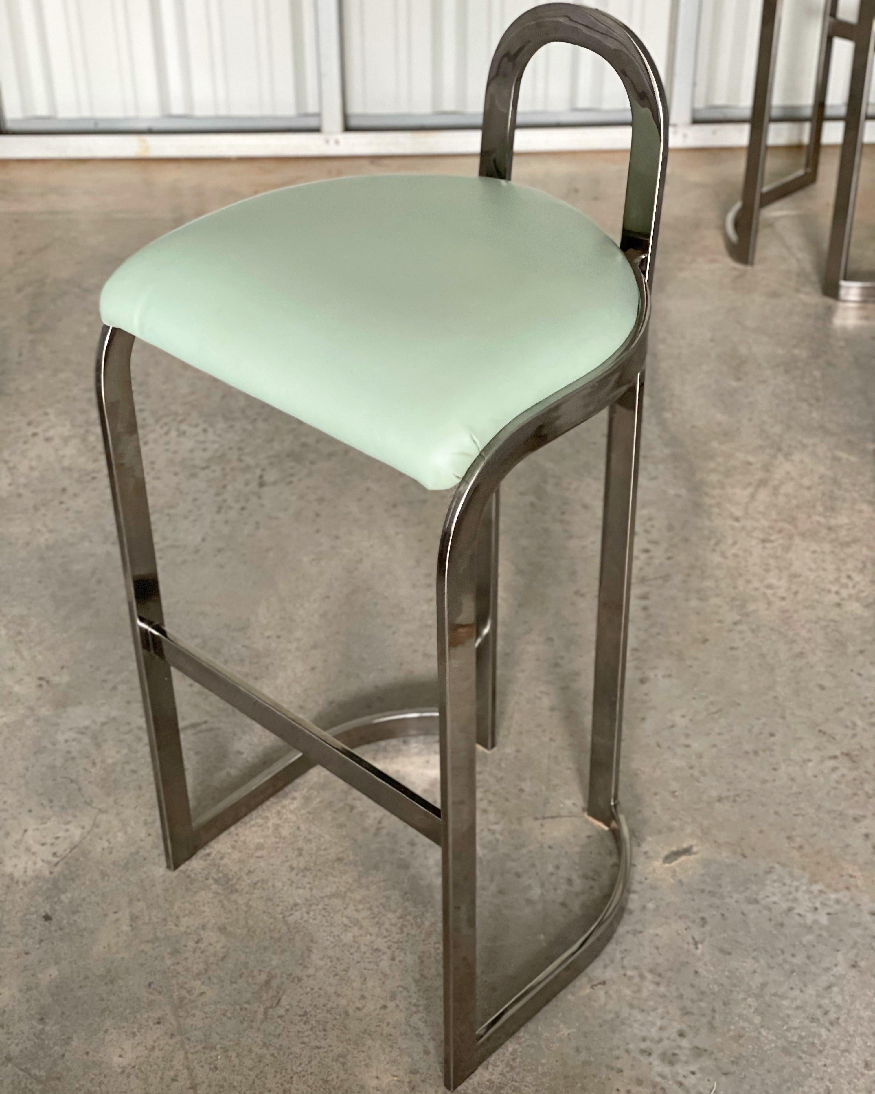 Late 20th Century Pierre Cardin Bar Stools Set of Four Midcentury Style Chrome Bar Height Stools
