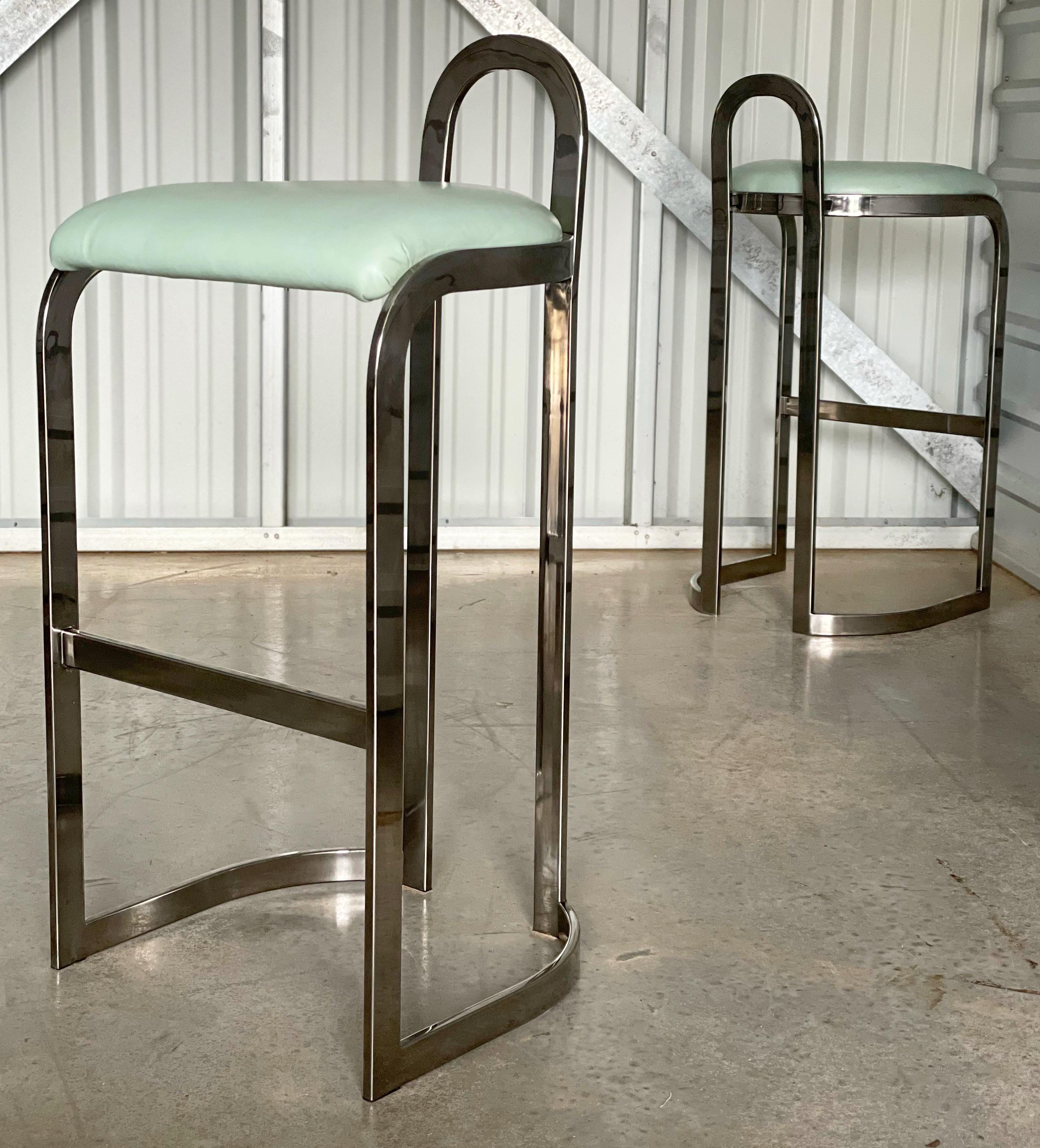 Metal Pierre Cardin Bar Stools Set of Four Midcentury Style Chrome Bar Height Stools