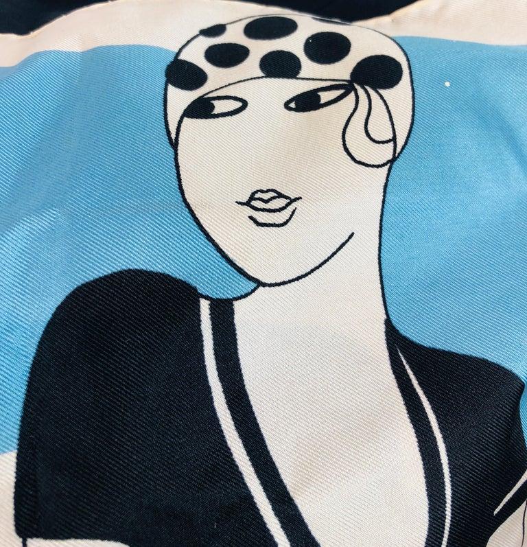 Pierre Cardin Black Blue and Ivory Silk Scarf with Cotton Back Decorative Pillow 13