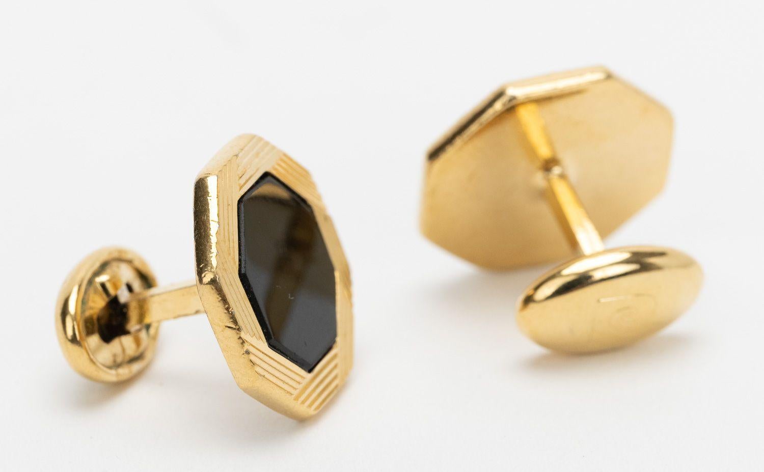 Pierre Cardin Schwarz Gold Manschettenknöpfe Set im Zustand „Gut“ im Angebot in West Hollywood, CA