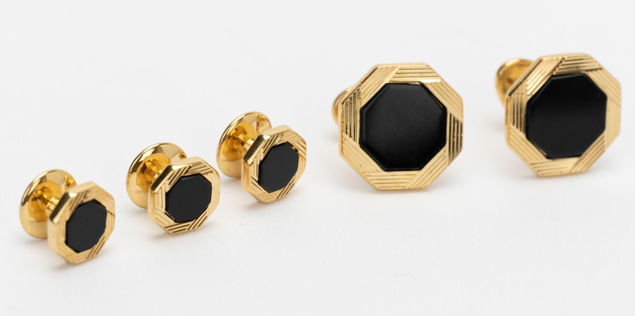 Pierre Cardin Schwarz Gold Manschettenknöpfe Set im Angebot 1