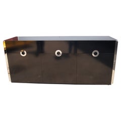 Credenza Pierre Cardin in lacca nera e cromo di Willy Rizzo per Sabot