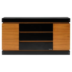 Pierre Cardin Black Lacquer and Teak Drawer Cabinet, Postmodern Credenza, 1970's
