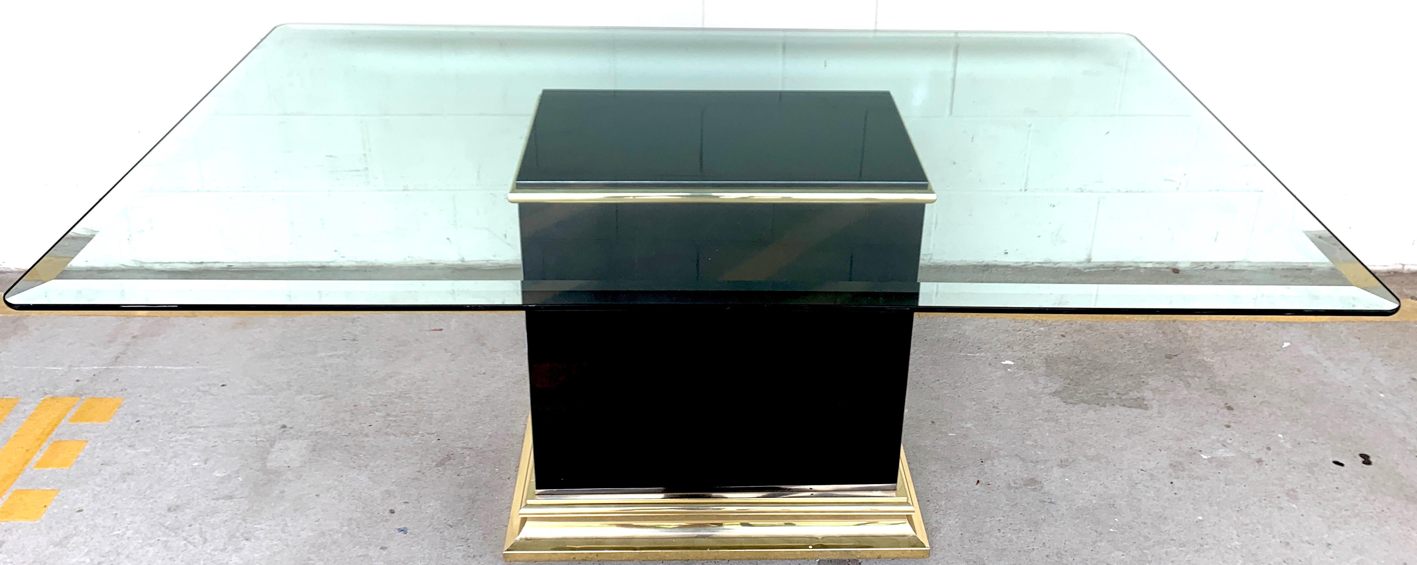 Pierre Cardin black lacquer & brass pedestal dining room/ conference table, 1989
Black Lacquer & Brass Column Pedestal table base with Beveled 72