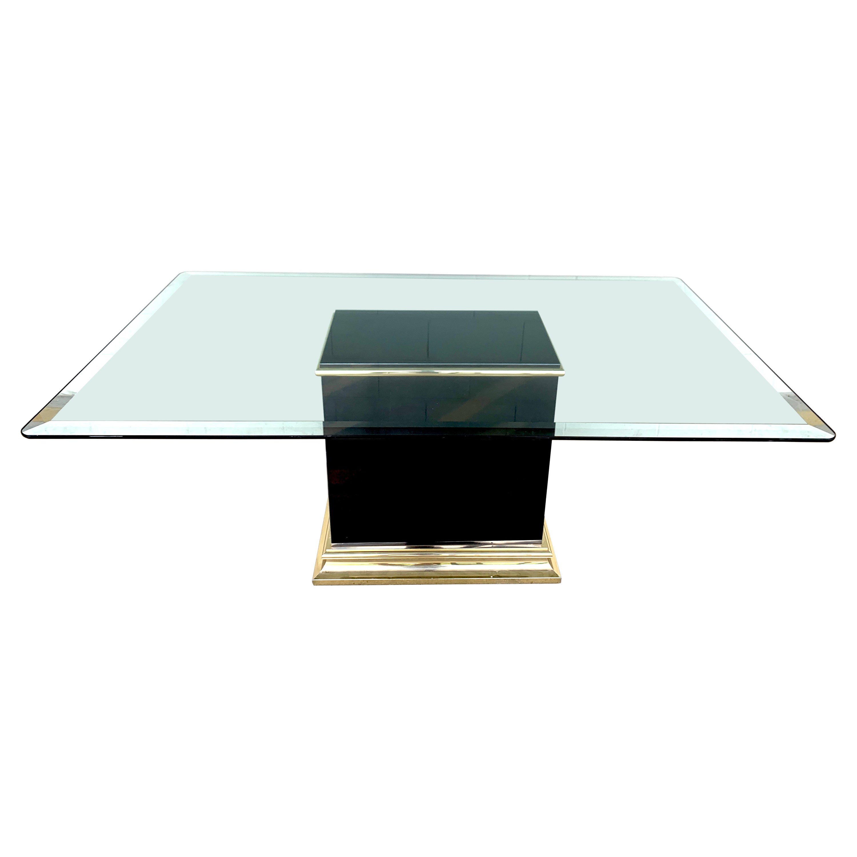 Pierre Cardin Black Lacquer & Brass Pedestal Dining Room/ Conference Table, 1989