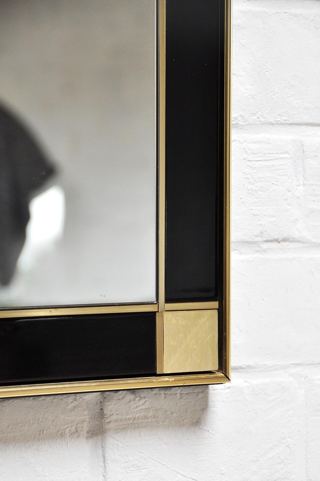 Late 20th Century Pierre Cardin Black Lacquered Mirror with Brass Details, 1980s