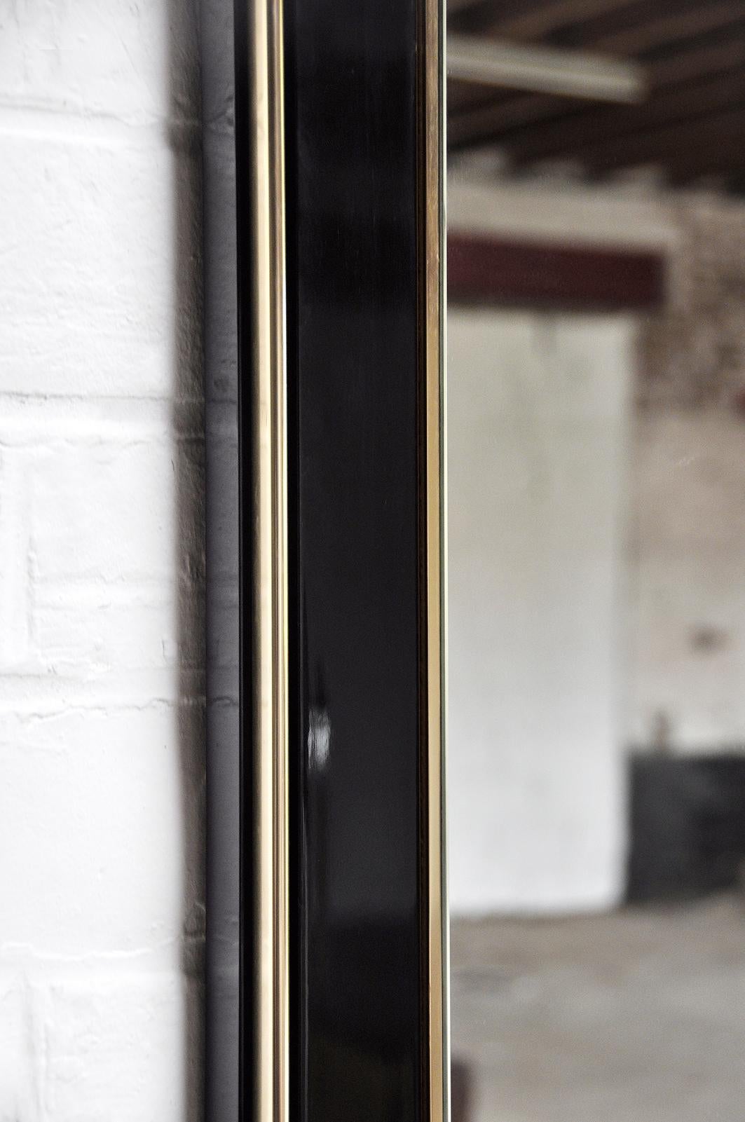 Pierre Cardin Black Lacquered Mirror with Brass Details, 1980s 1
