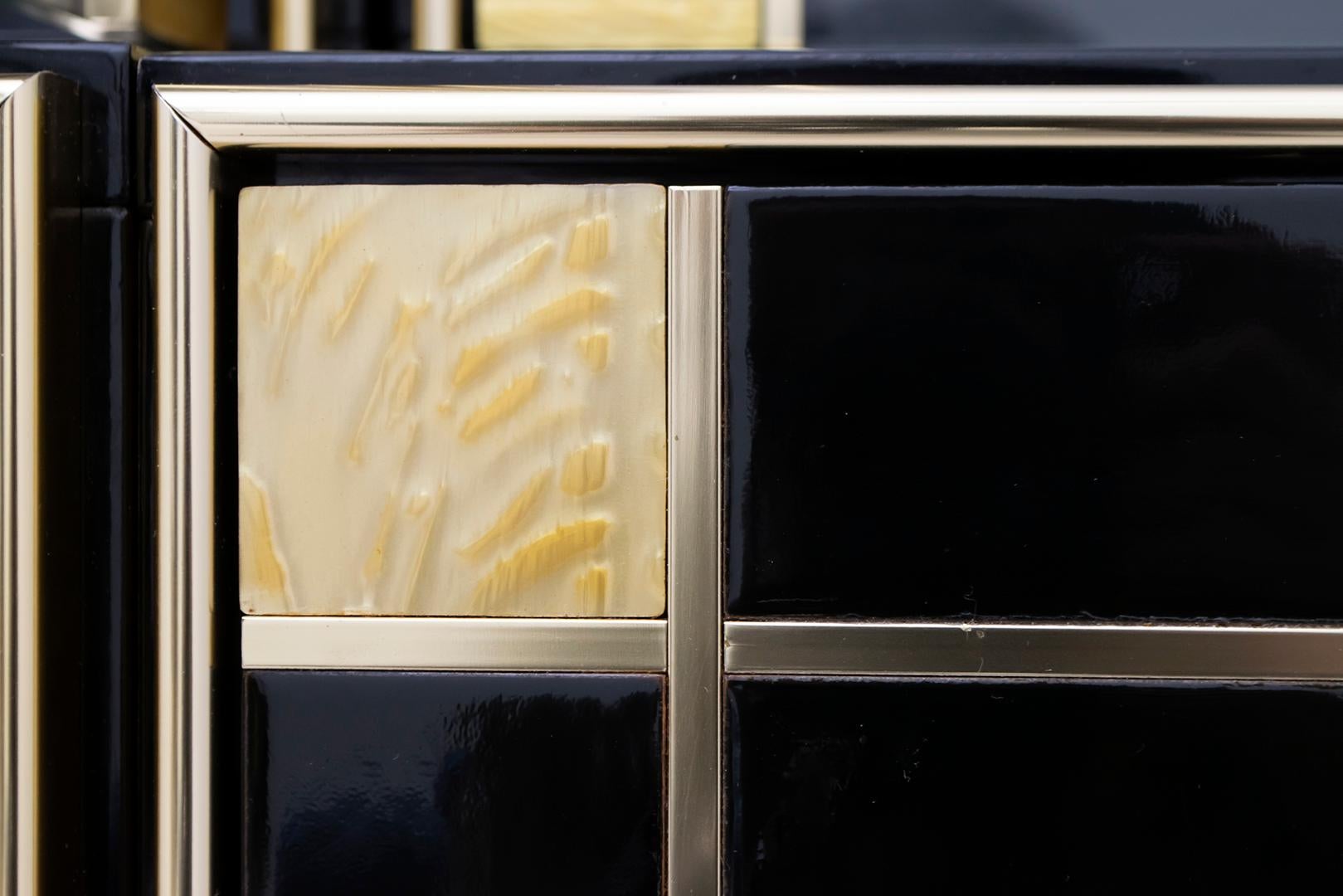 Pierre Cardin Black Lacquered Sideboard Bar Cabinet with Brass Details, 1980s 10