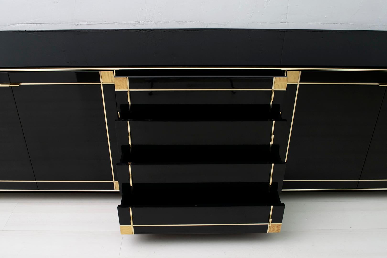 Pierre Cardin Black Lacquered Sideboard with Brass Details, 1980s 5