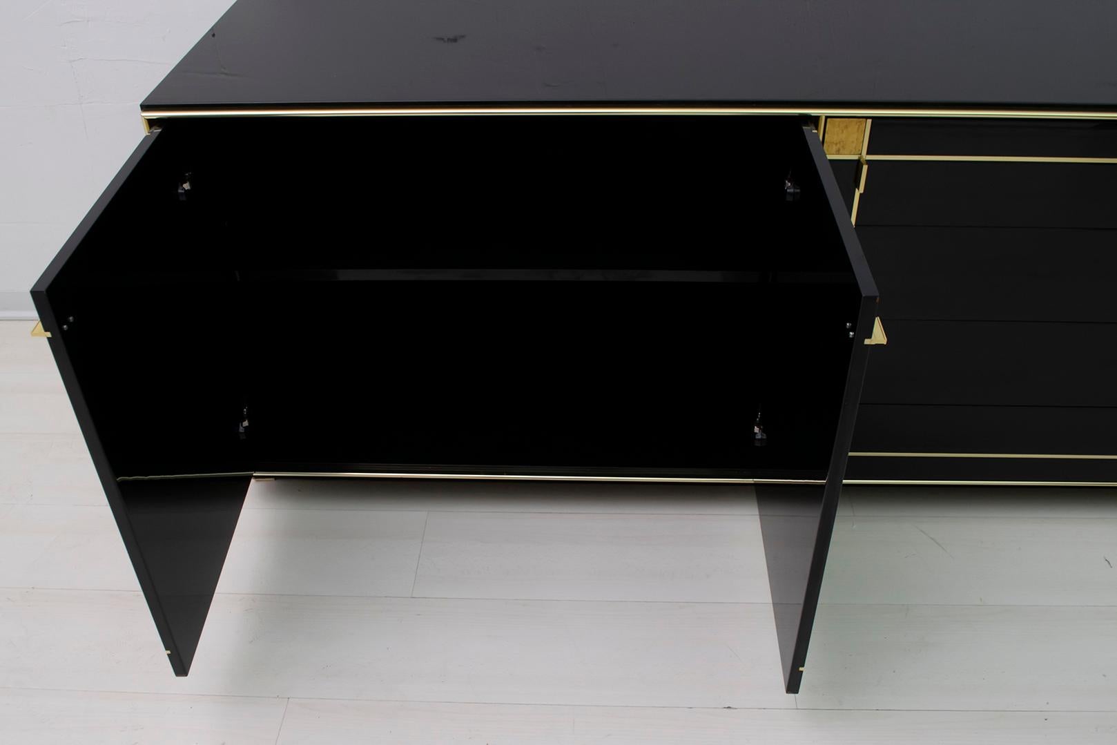 Pierre Cardin Black Lacquered Sideboard with Brass Details, 1980s 6