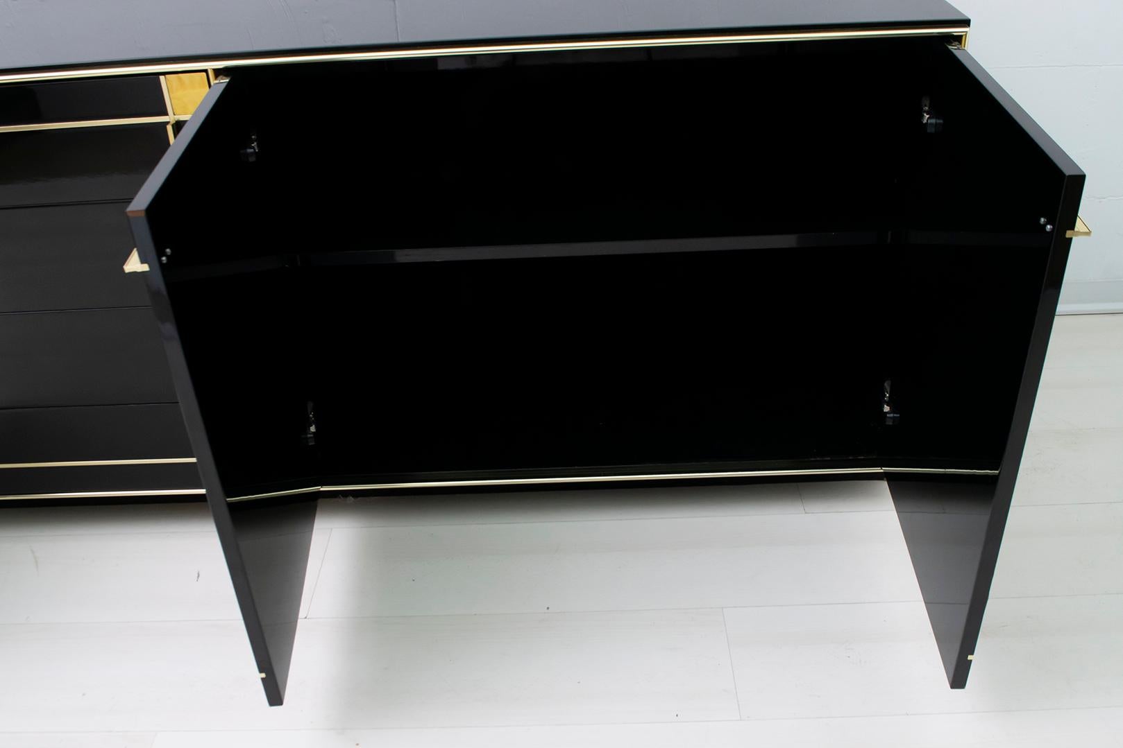 Pierre Cardin Black Lacquered Sideboard with Brass Details, 1980s 7