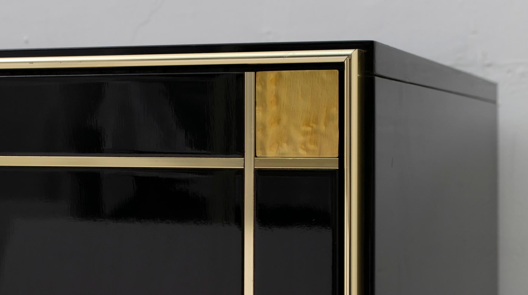 Pierre Cardin Black Lacquered Sideboard with Brass Details, 1980s 10