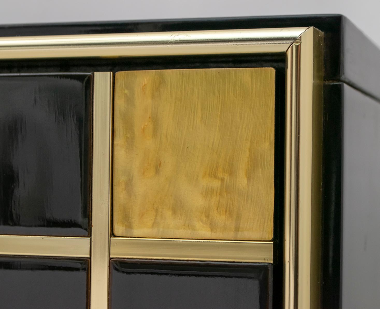 Pierre Cardin Black Lacquered Sideboard with Brass Details, 1980s 11
