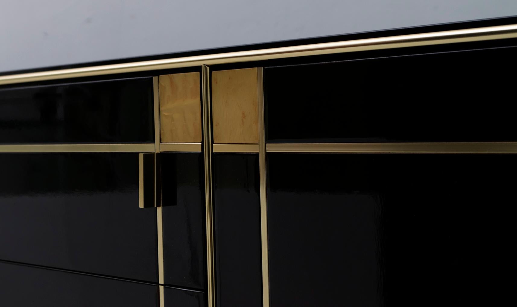 Pierre Cardin Black Lacquered Sideboard with Brass Details, 1980s 12