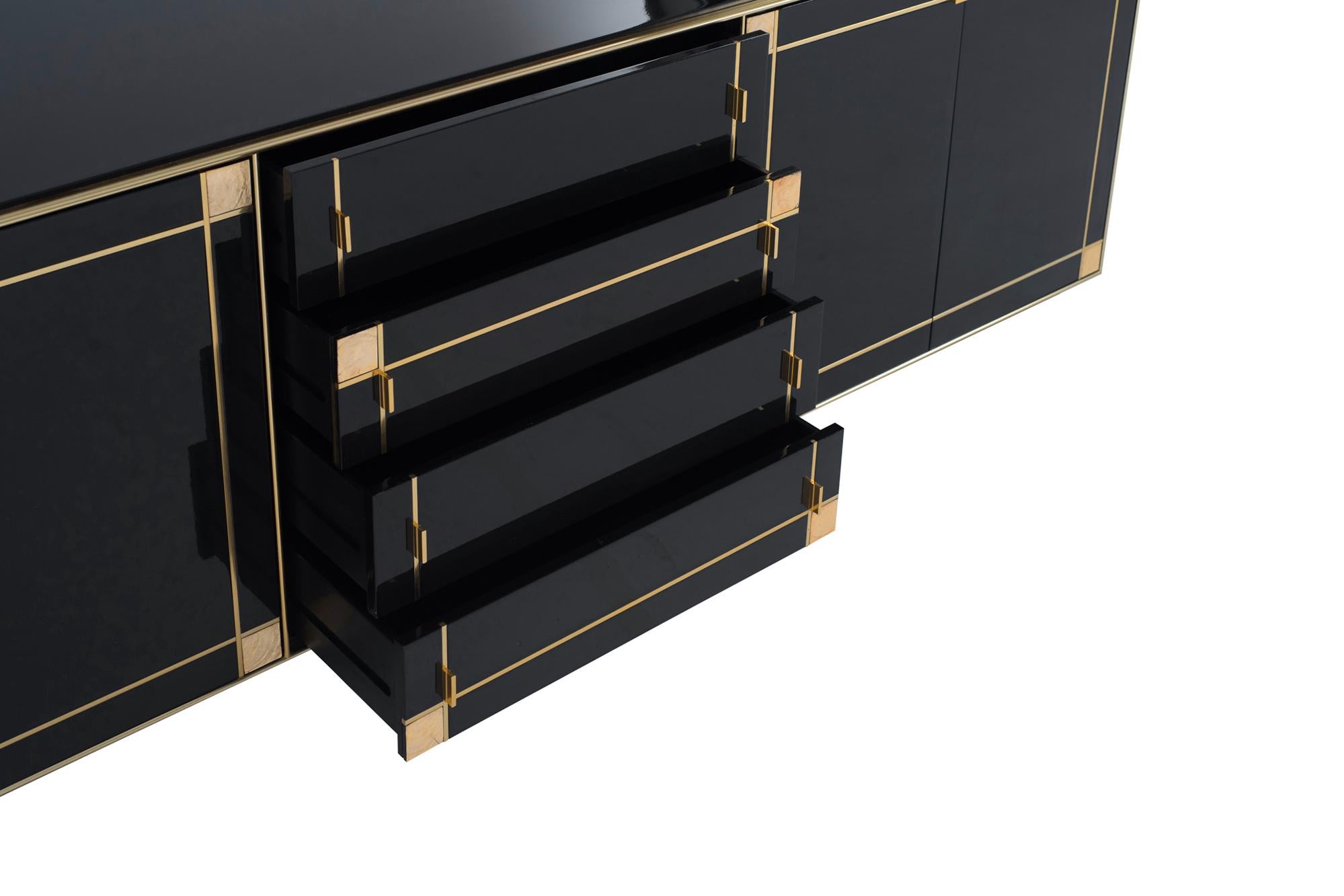 Pierre Cardin Black Lacquered Sideboard with Brass Details, 1980s 1