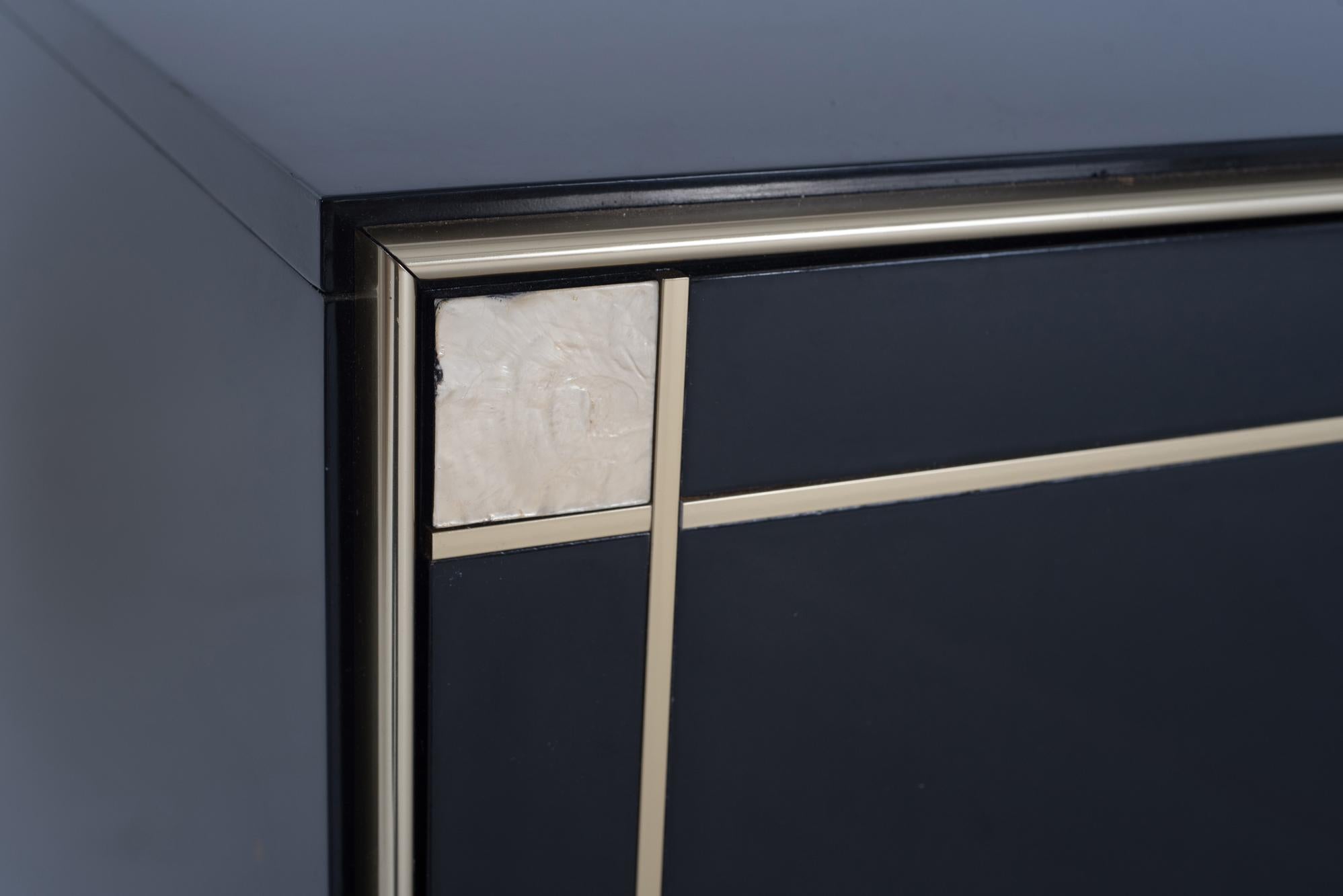 Pierre Cardin Black Lacquered Sideboard with Brass Details, 1980s 2