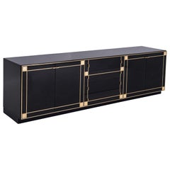 Pierre Cardin Black Lacquered Sideboard with Brass Details, 1980s