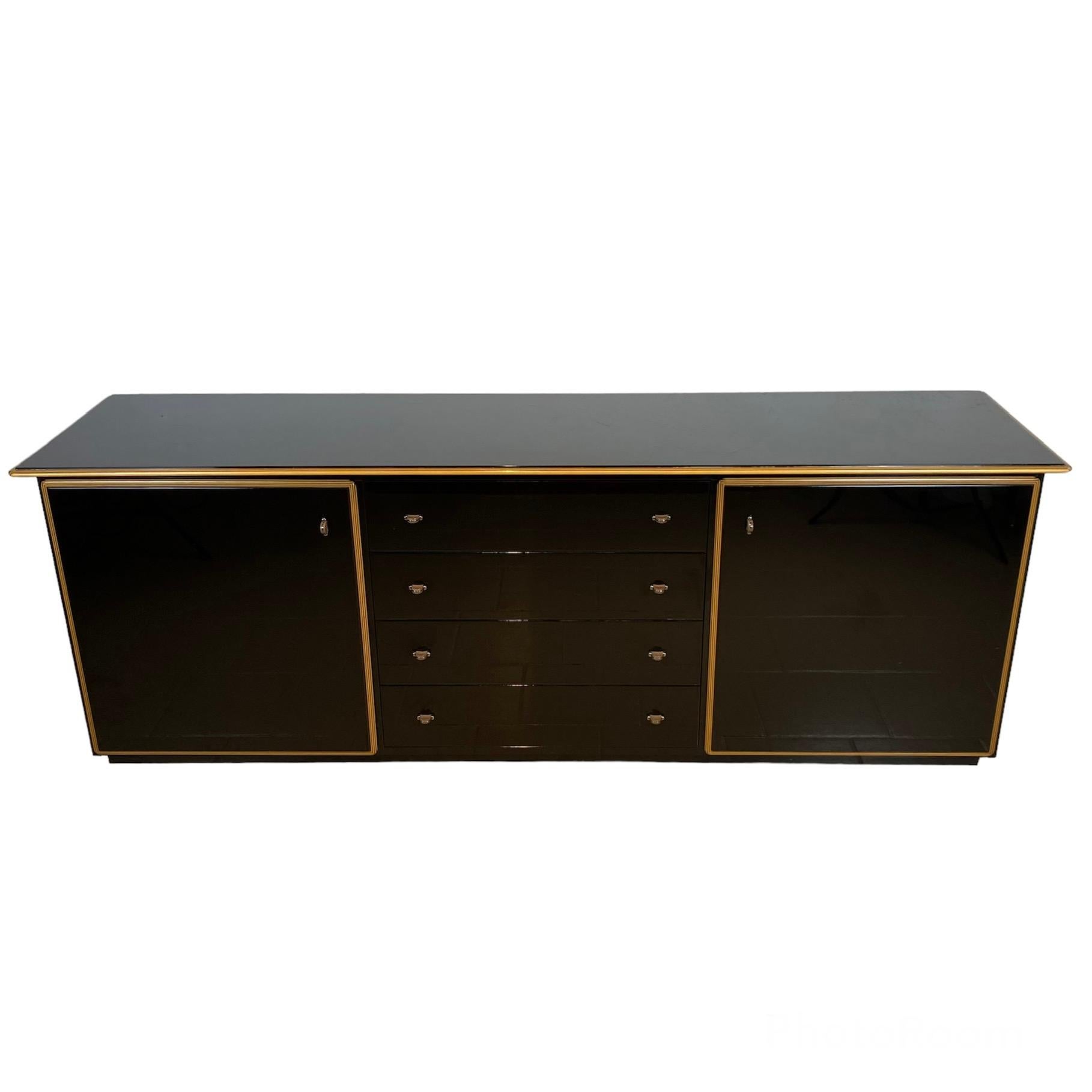 Mid-Century Modern Pierre Cardin Black Lacquered Sideboard with Shaped Wood