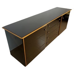 Vintage Pierre Cardin Black Lacquered Sideboard with Shaped Wood