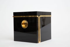 Pierre Cardin Vintage Black Lucite and Gold Plated Lidded Ice Bucket Barware