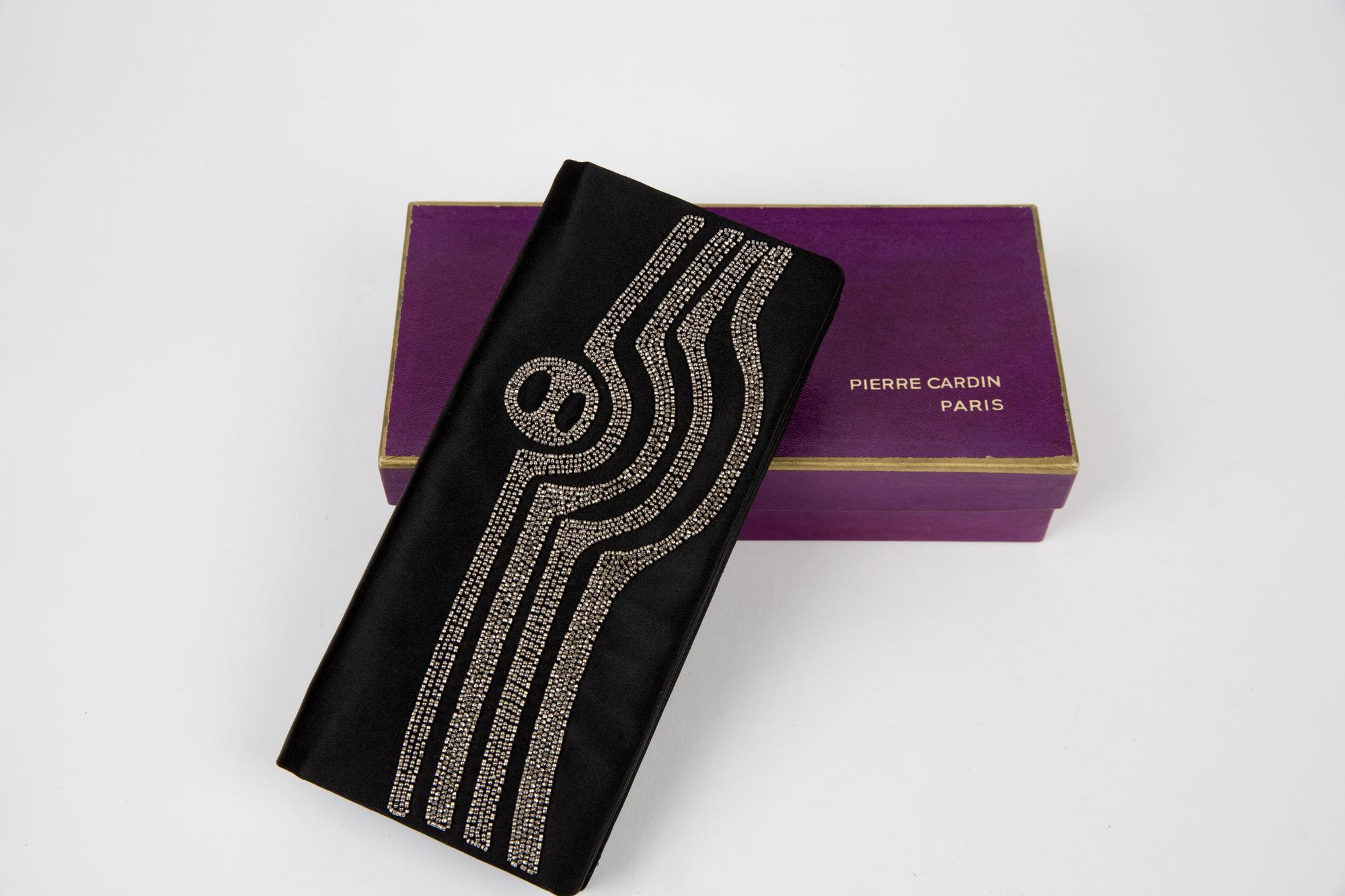 Pierre Cardin Black Silk Evening Clutch Bag For Sale 2