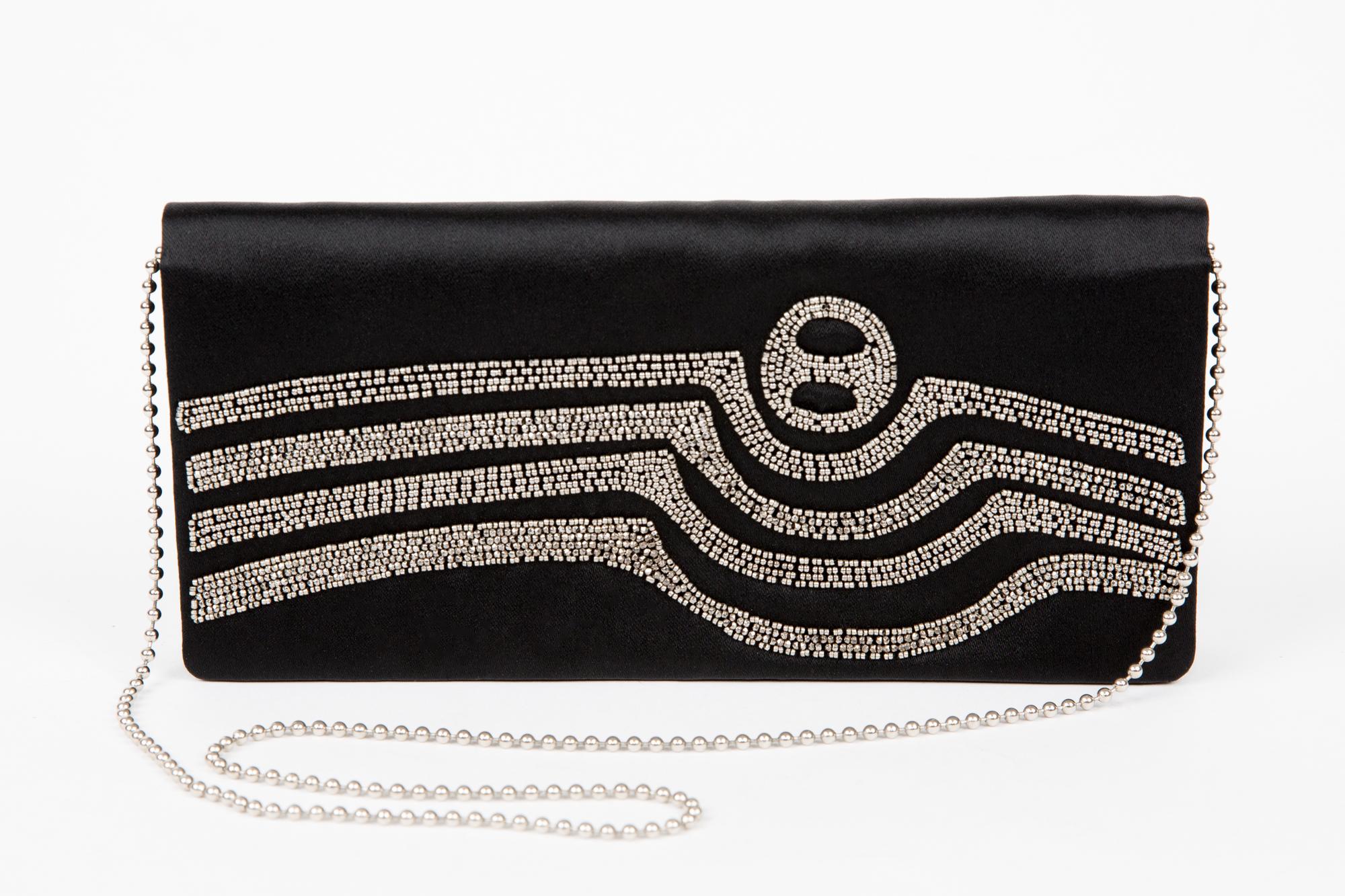 Pierre Cardin Black Silk Evening Clutch Bag For Sale 3