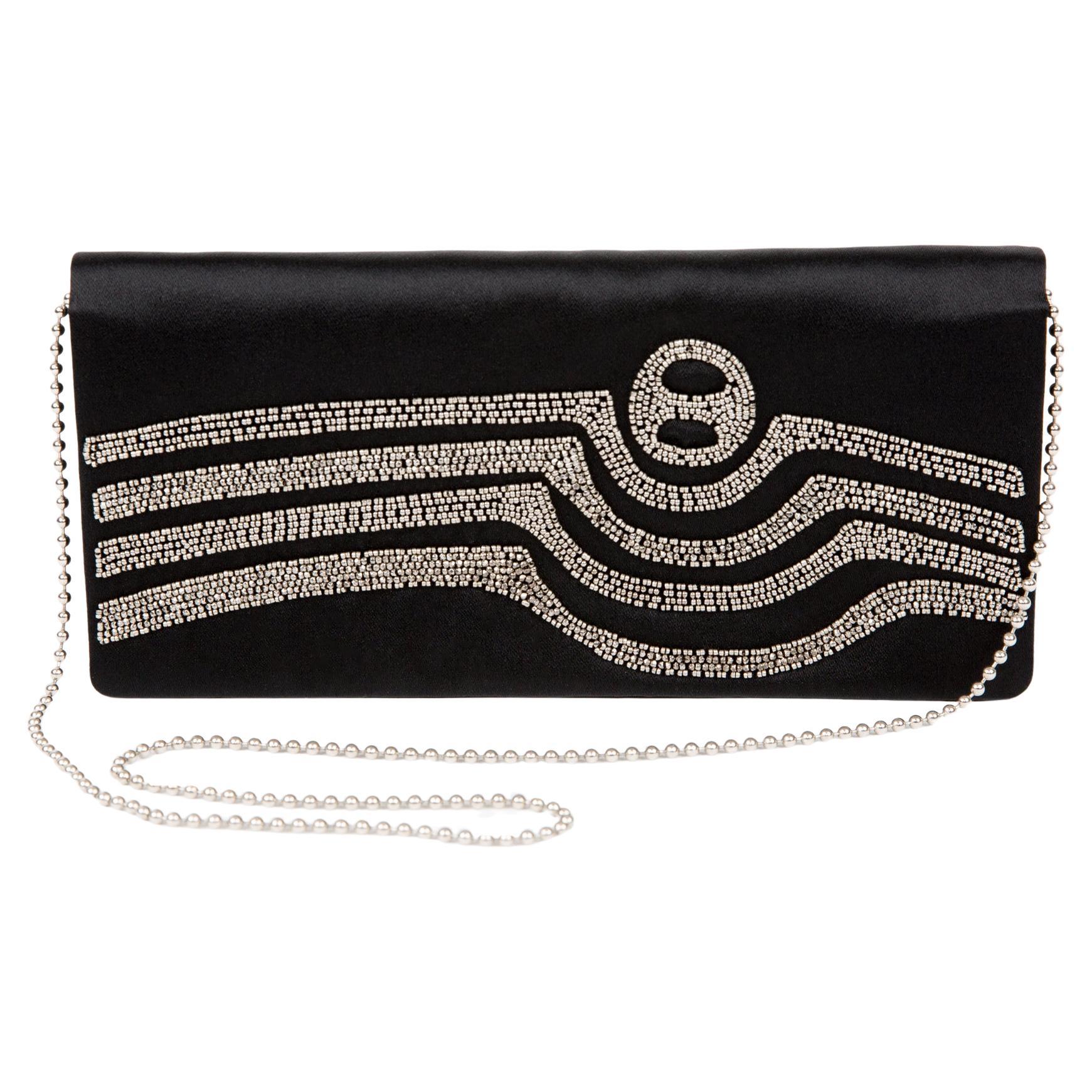 Pierre Cardin Black Silk Evening Clutch Bag For Sale