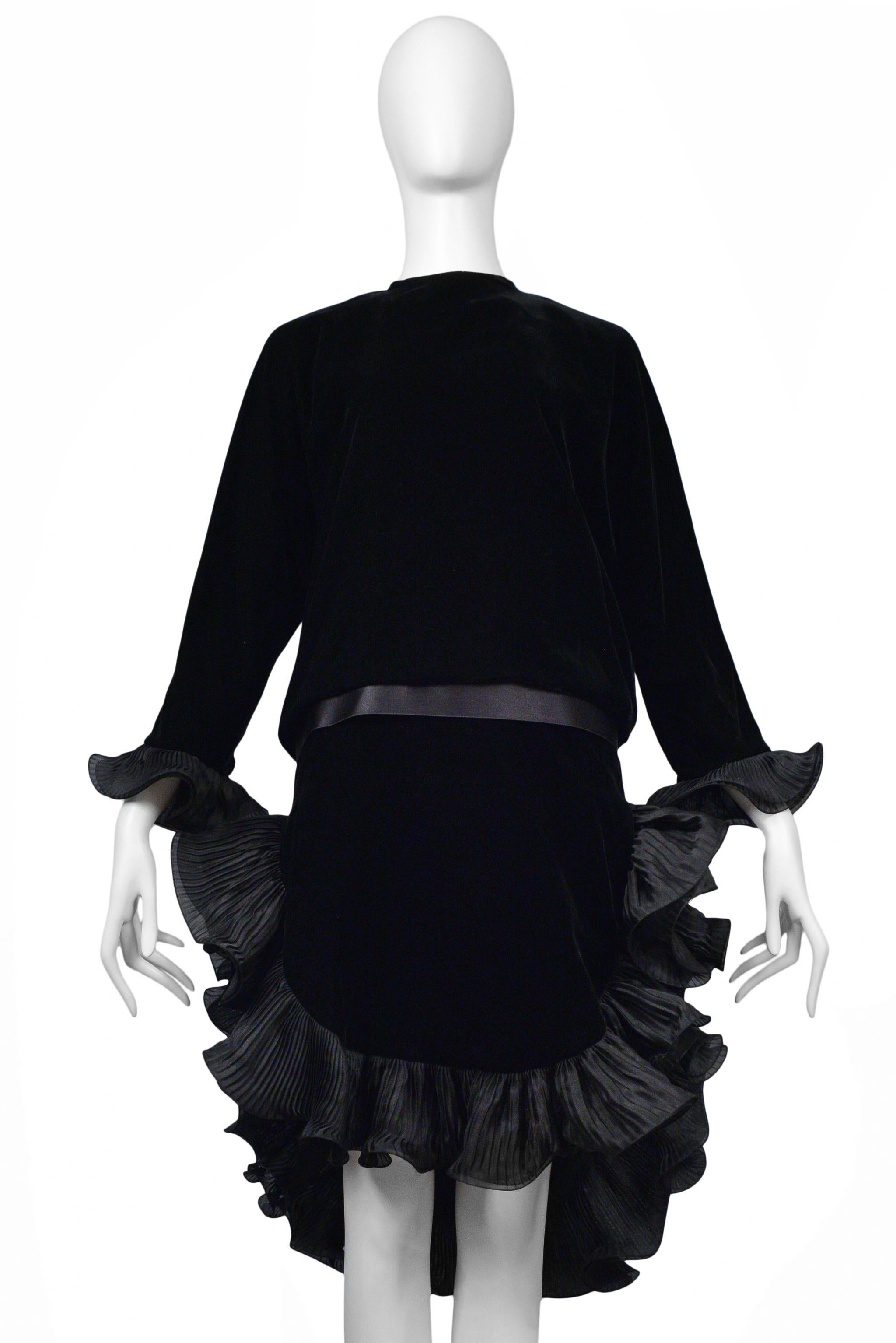 black velvet ruffle dress