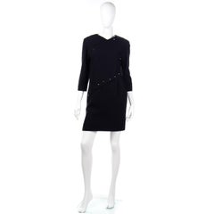 1980er Pierre Cardin Schwarzes Vintage-Kleid mit Knopfleiste aus Seide gefüttert