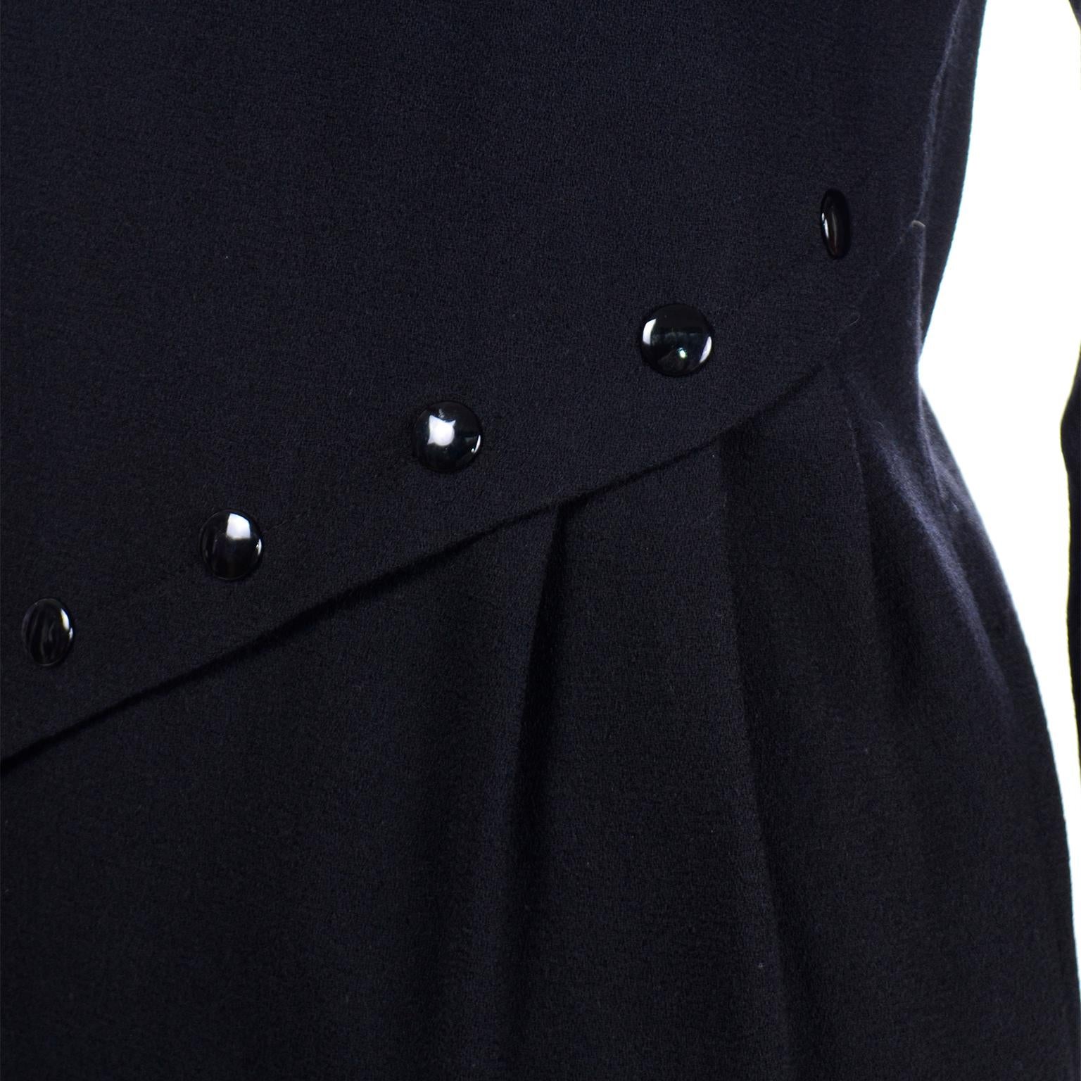 1980s Pierre Cardin Black Vintage Dress W Button Details Lined In Silk For Sale 1