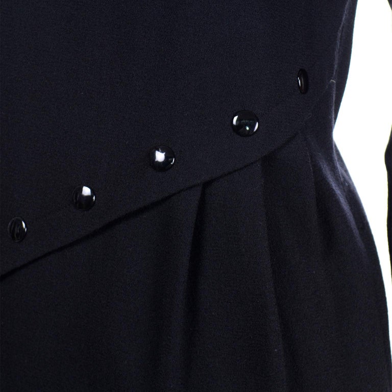 1980s Pierre Cardin Black Vintage Dress W Button Details Lined In Silk For Sale 2