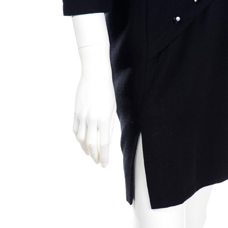 1980s Pierre Cardin Black Vintage Dress W Button Details Lined In Silk For Sale 3
