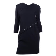 1980s Pierre Cardin Black Vintage Dress W Button Details Lined In Silk