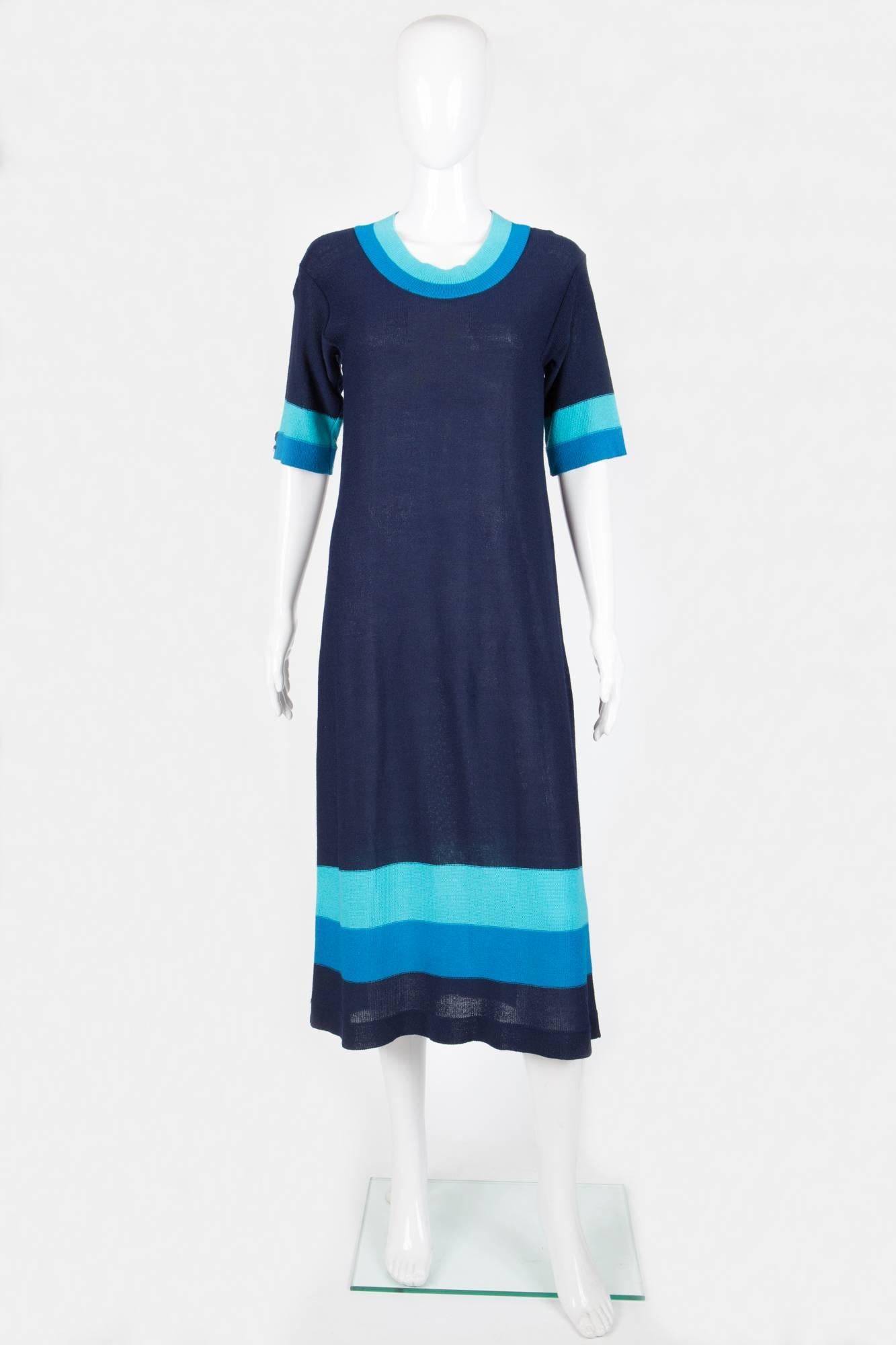 Pierre Cardin Blue Long Dress In Good Condition For Sale In Paris, FR