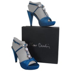 Vintage Pierre Cardin New Old Stock Blue Satin Heels 