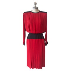 Pierre Cardin Boutique - Abito Rosso 
Nero Anni 
80 - Plissé Couture