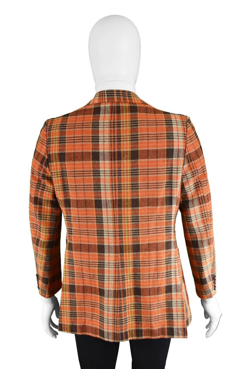 Pierre Cardin Boutique Men's Orange Plaid Check Vintage Blazer Jacket, 1970s For Sale 1