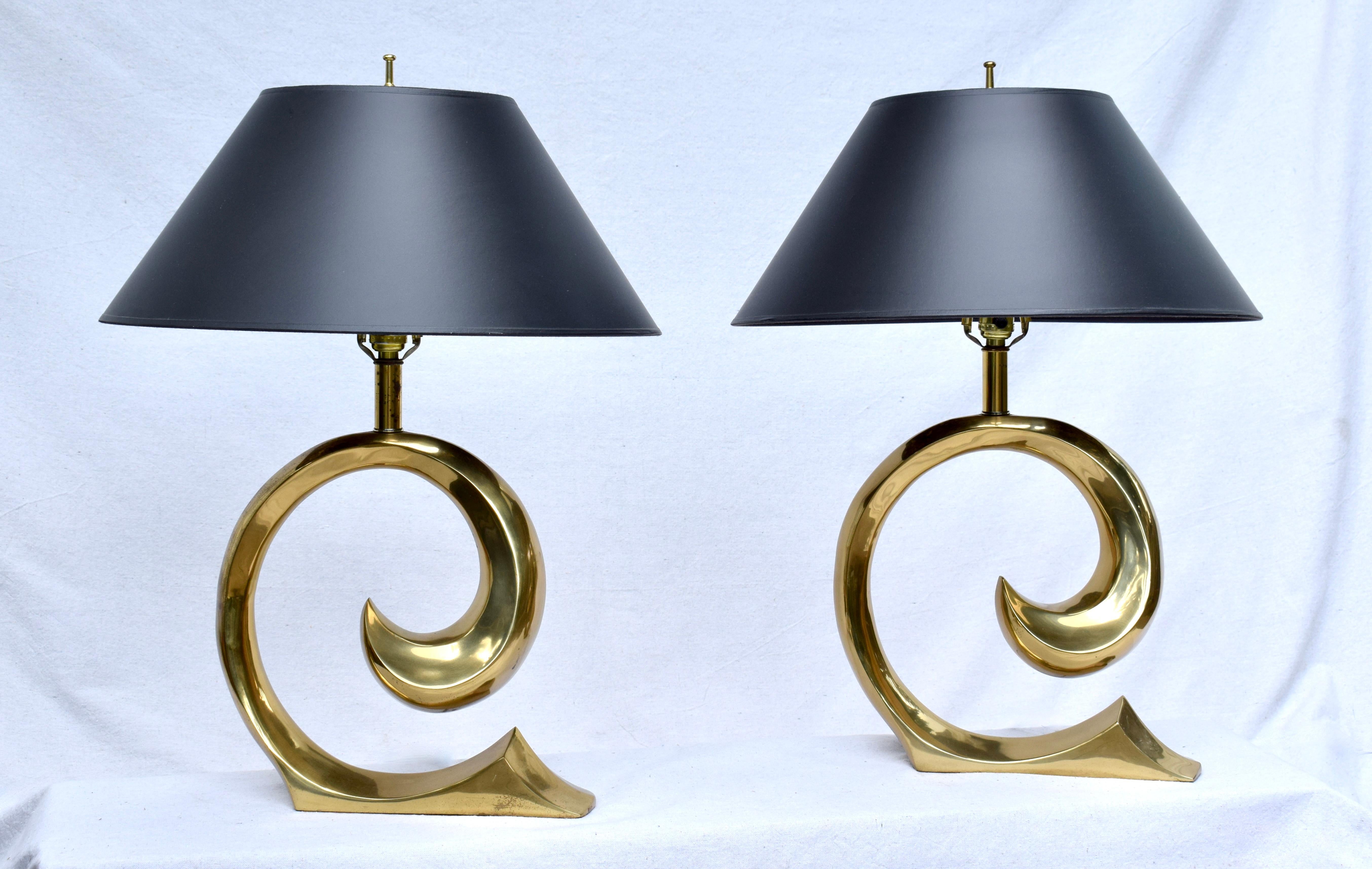 Pierre Cardin Brass Lamps, With Matching Shades Pair 4