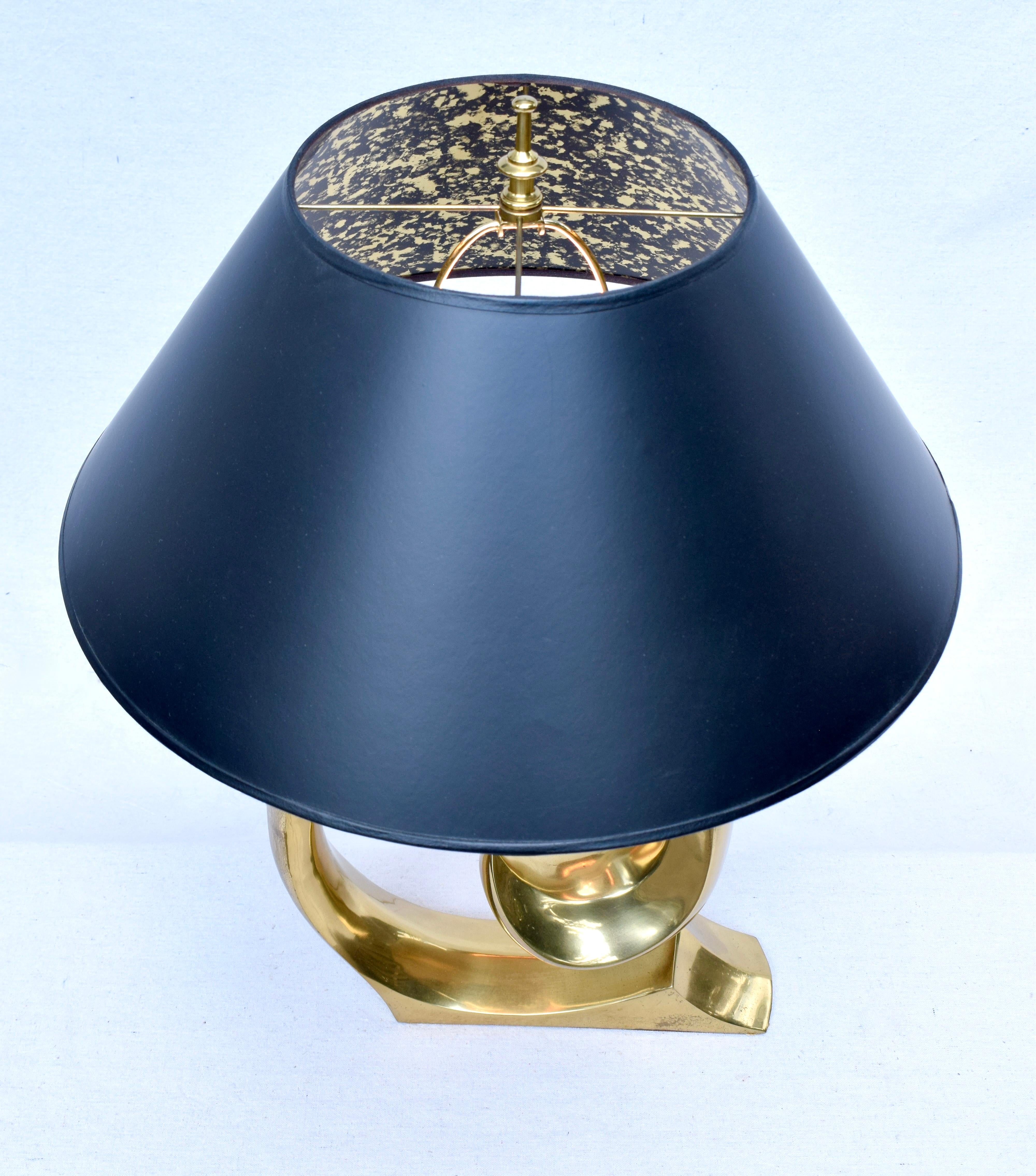 Pierre Cardin Brass Lamps, With Matching Shades Pair In Good Condition In Southampton, NJ