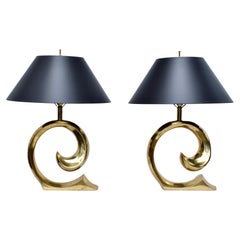 Pierre Cardin Brass Lamps, With Matching Shades Pair