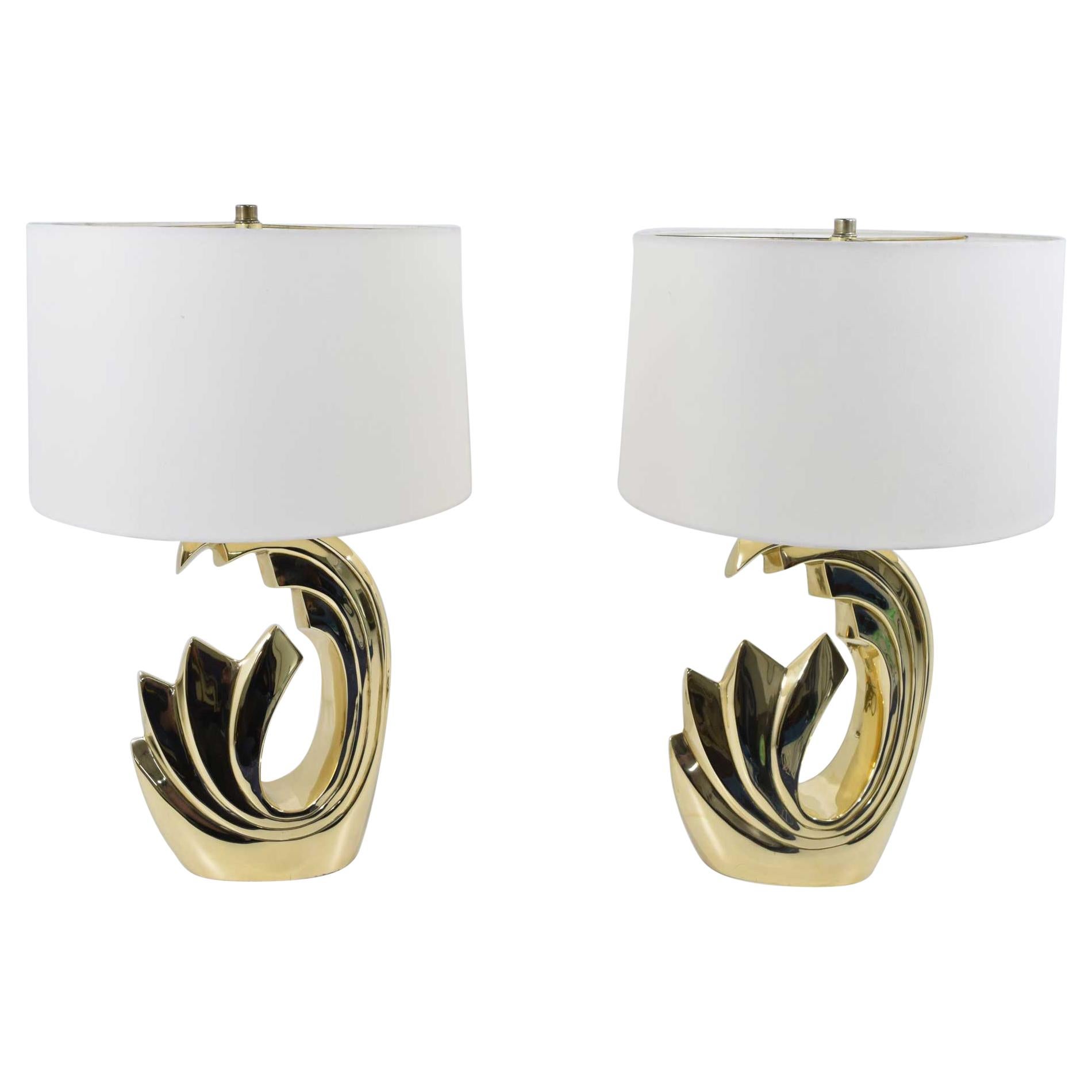 Pierre Cardin Brass Tidal Wave Lamps