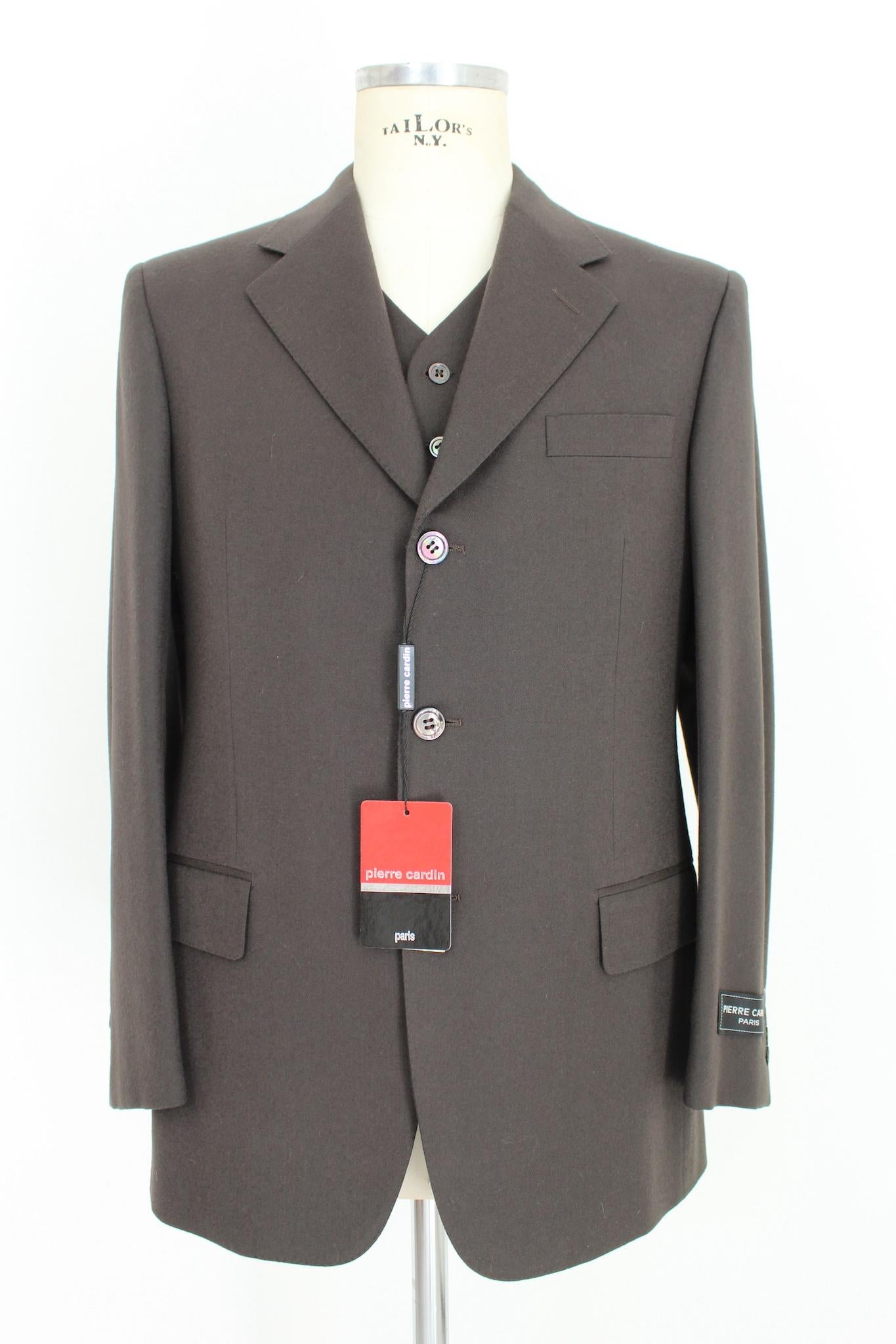 Noir Pierre Cardin - Costume pantalon cérémonie en cachemire marron, vintage en vente