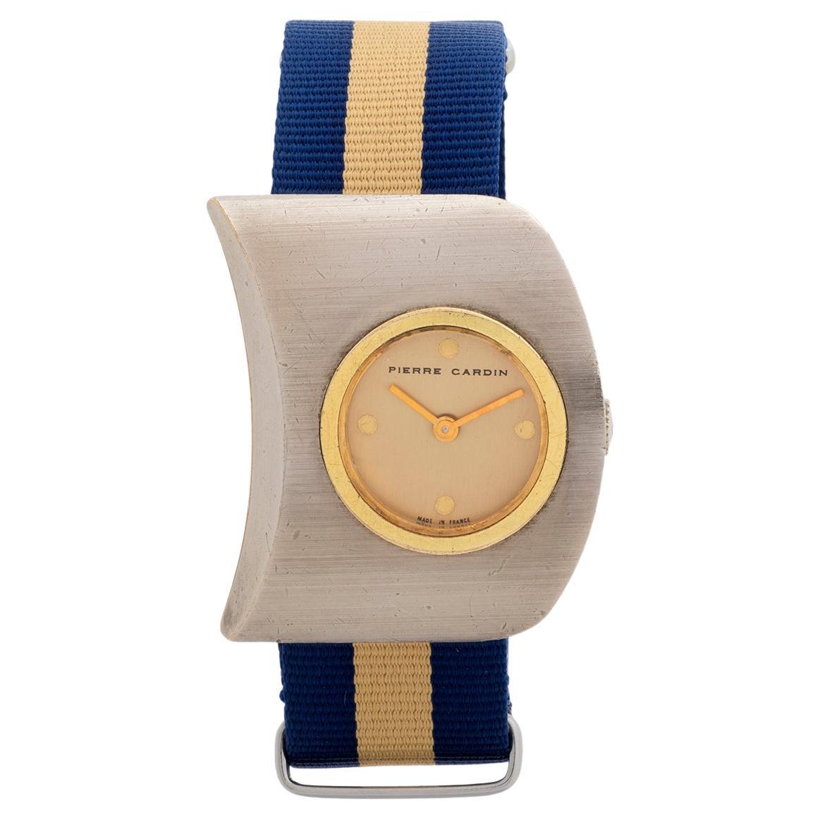 Pierre Cardin By Jaeger Espace / PC117, Caja asimétrica de acero y oro, años 70 en venta