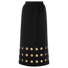 PIERRE CARDIN c.1960's Schwarz Gold überdimensioniert Tülle Mod A-Linie in voller Länge Rock
