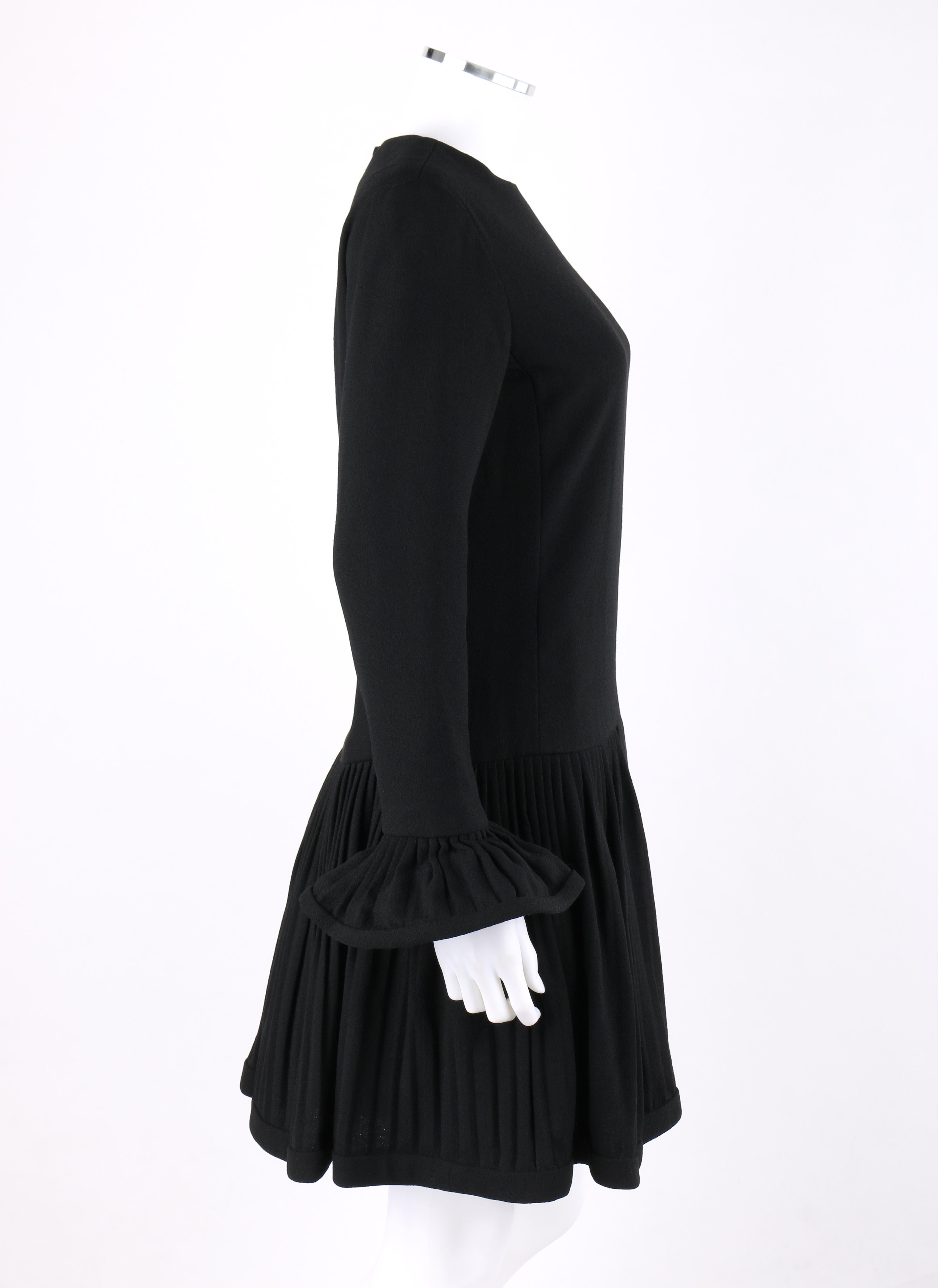 PIERRE CARDIN c.1960’s Mod Space Age Black Drop Waist Dress Accordion Pleating In Good Condition For Sale In Thiensville, WI