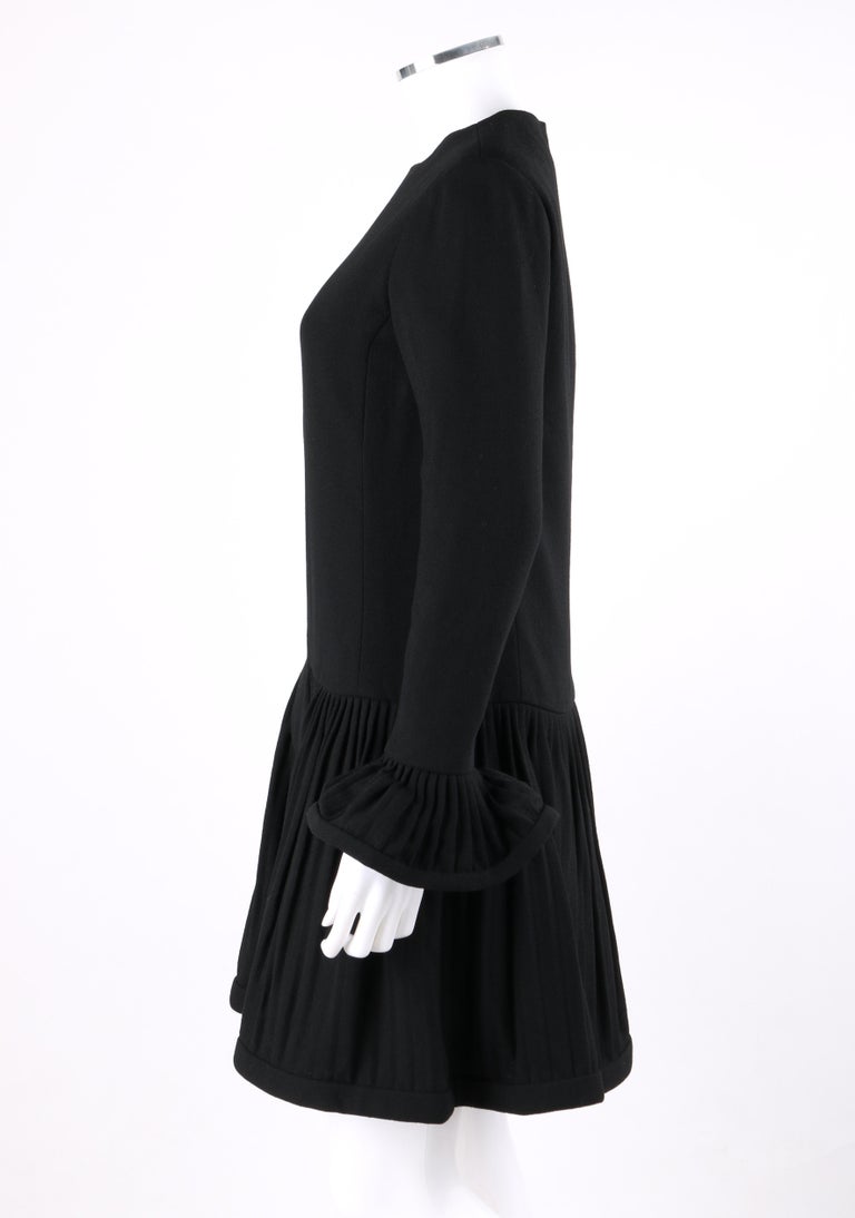Women's PIERRE CARDIN c.1960’s Mod Space Age Black Drop Waist Dress Accordion Pleating For Sale