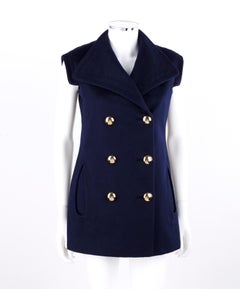 PIERRE CARDIN c.1960’s Navy Blue Extended Shoulder Double Breasted Vest Jacket